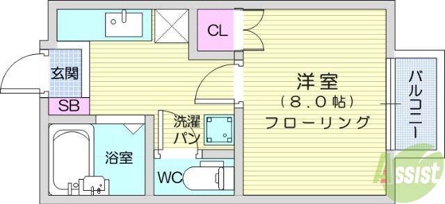 サングレード鈎取E棟(1K/2階)の間取り写真