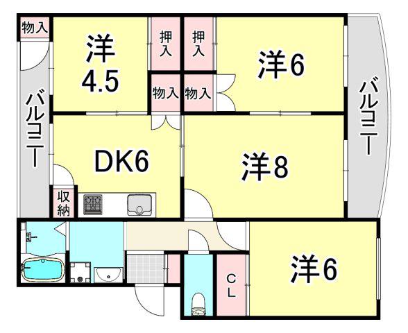 白川台ハイツ7号棟(4DK/4階)の間取り写真