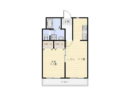 ラフォーレ中里(1LDK/2階)の間取り写真