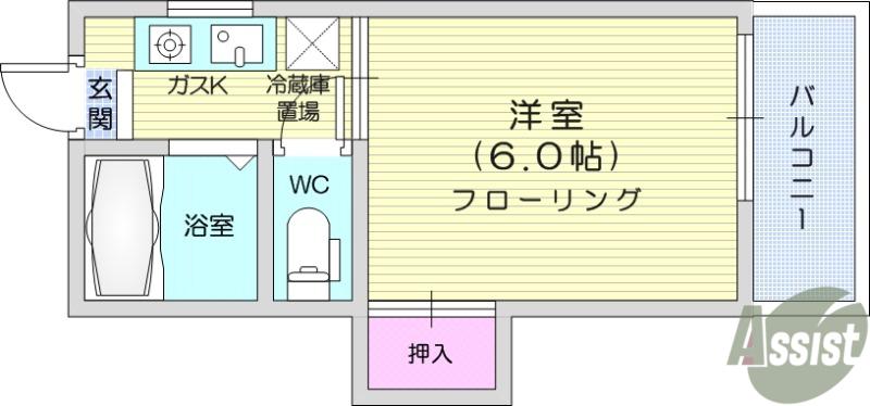 ピュア旭ヶ丘(1K/1階)の間取り写真