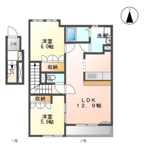 ロココプランB(2LDK/2階)の間取り写真