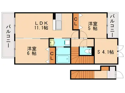 シャルマン青葉B棟(2LDK/2階)の間取り写真