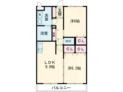 ショコラブラン(2LDK/2階)の間取り写真