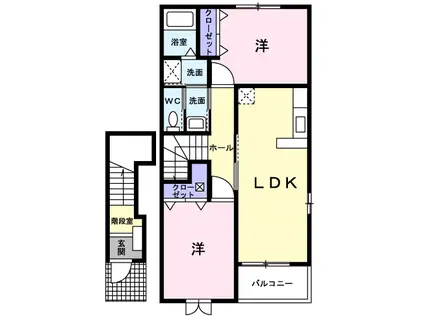 クレ一ル沖ノ原A(2LDK/2階)の間取り写真