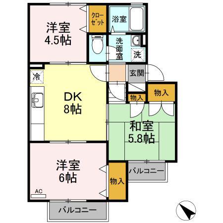 チャイブ(3DK/2階)の間取り写真
