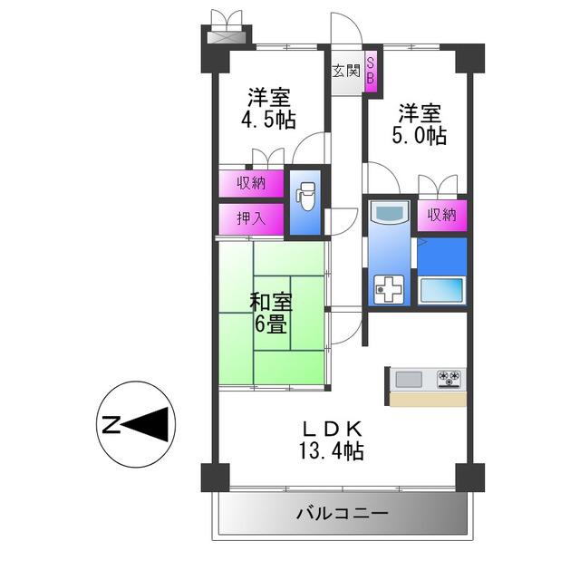 ディオフェルティー石切(3LDK/3階)の間取り写真