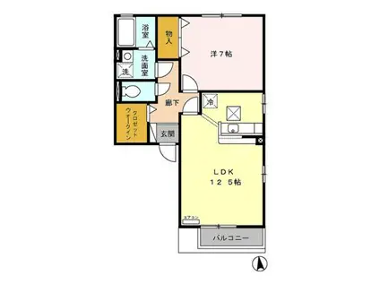 クレセントB棟(1LDK/1階)の間取り写真