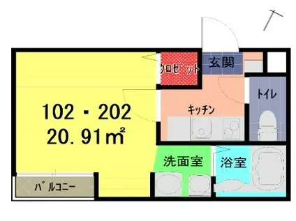 イースタンスカイ大和田(1K/2階)の間取り写真