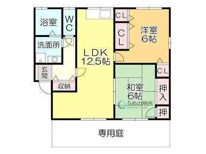 ヴィルヌーブ東櫛原A棟(2LDK/1階)の間取り写真