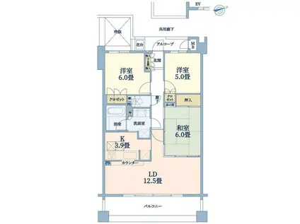ステイツ楠葉花園町スクエアタウン(3LDK/5階)の間取り写真