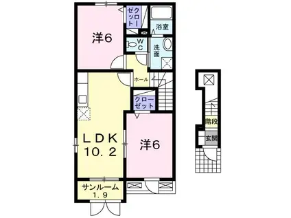 リ・アンI(2LDK/2階)の間取り写真