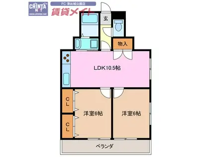 レナジア大倉(2LDK/3階)の間取り写真