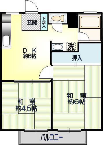 ハイツドリームB(2DK/2階)の間取り写真