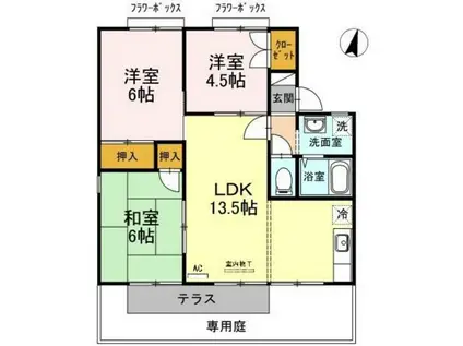 ビューラM A棟(3LDK/1階)の間取り写真