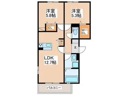 TOWN HOUSE T(2LDK/2階)の間取り写真