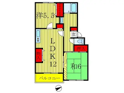 ペアフィールドハウス(2LDK/3階)の間取り写真