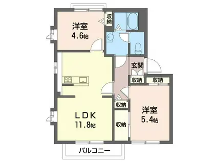 東豊ハイムA棟(2LDK/1階)の間取り写真