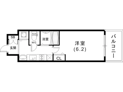 プレサンス神戸裁判所前デリシア(1K/6階)の間取り写真