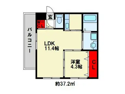 WILL STYLE 陣原R(1LDK/1階)の間取り写真