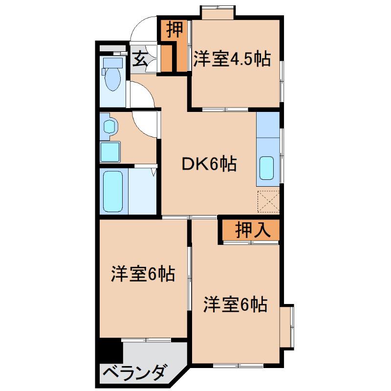 エスポワール有明 B棟(3DK/1階)の間取り写真