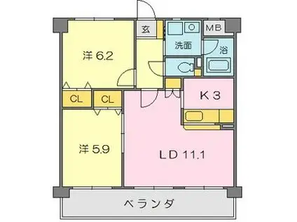クレセントヒルズ(2LDK/2階)の間取り写真