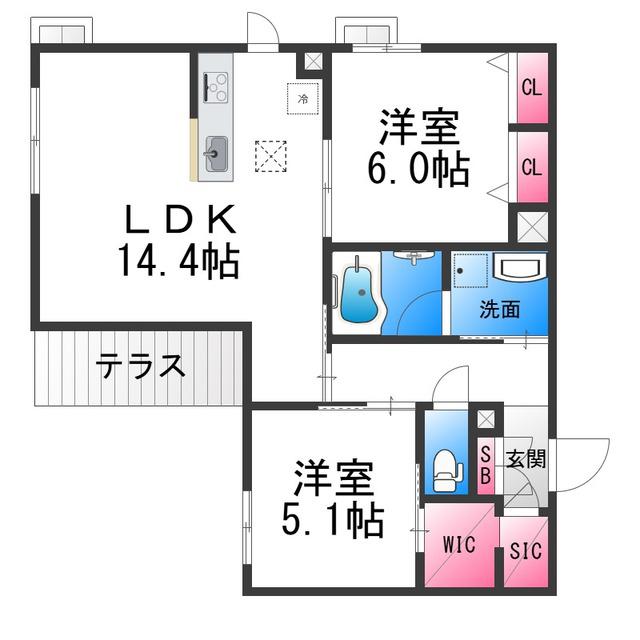 プレミアス鳳II(2LDK/1階)の間取り写真
