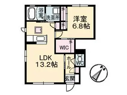 アクアヴィーヴォB棟(1LDK/1階)の間取り写真