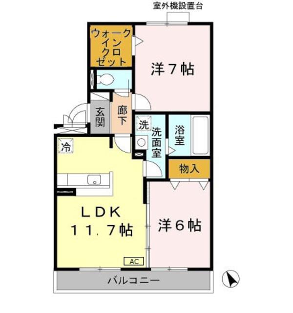 プロスペラール(2LDK/3階)の間取り写真