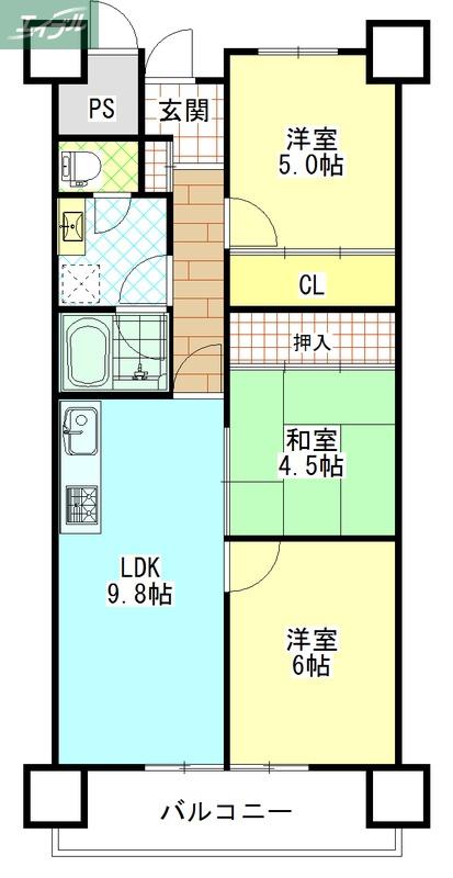グランドムール津高(3LDK/7階)の間取り写真