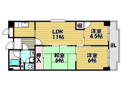 AUBURN石切(3LDK/1階)の間取り写真