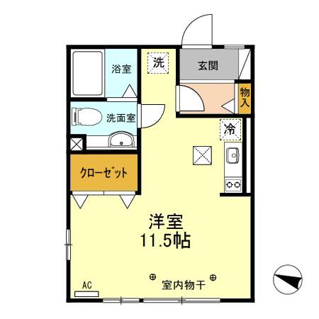 CREST西小針台(ワンルーム/1階)の間取り写真