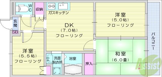 ルベール栄(3DK/1階)の間取り写真