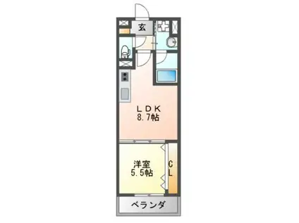 クリエオーレ誉田(1LDK/1階)の間取り写真