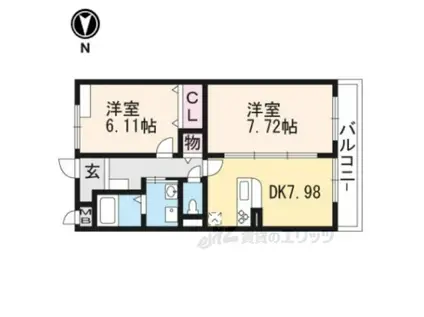 MERCI GARDEN嵯峨(2DK/2階)の間取り写真