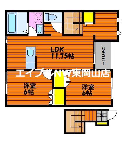 アロース牟佐(2LDK/2階)の間取り写真