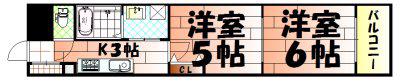 ラフィーネ到津学園通(2K/4階)の間取り写真