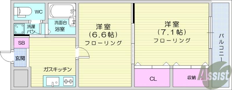 カーサアビタービレ(2K/1階)の間取り写真