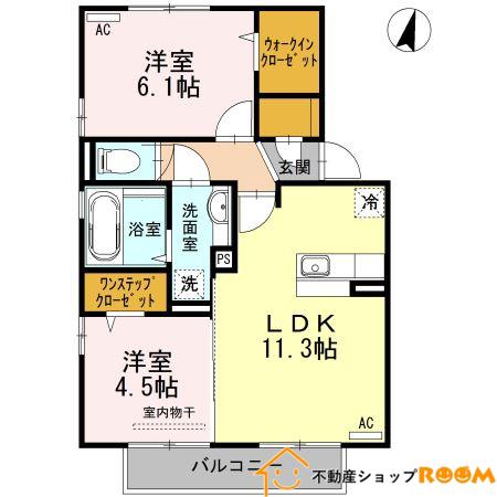 クローバーハイツV3(2LDK/2階)の間取り写真