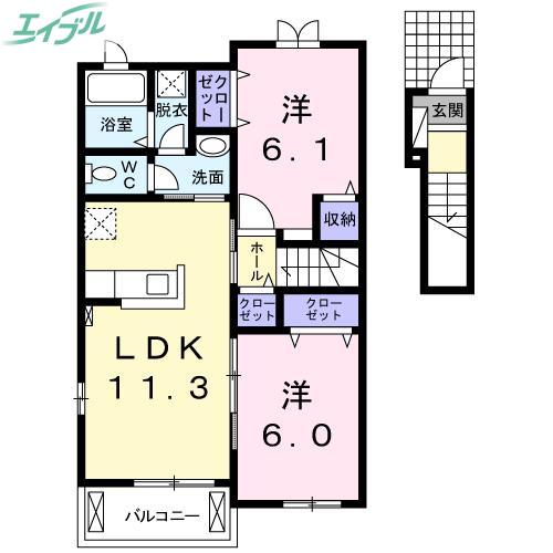 LUANA(2LDK/2階)の間取り写真