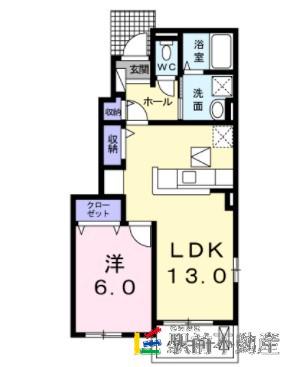 グランディール白石B(1LDK/1階)の間取り写真