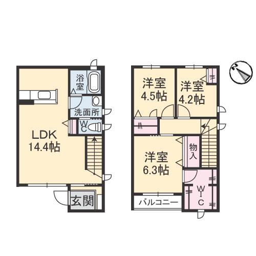 CASA FELICE A(3LDK/1階)の間取り写真