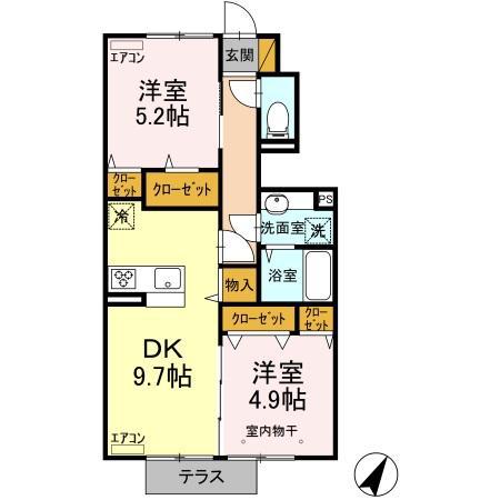 かえで II(2DK/1階)の間取り写真