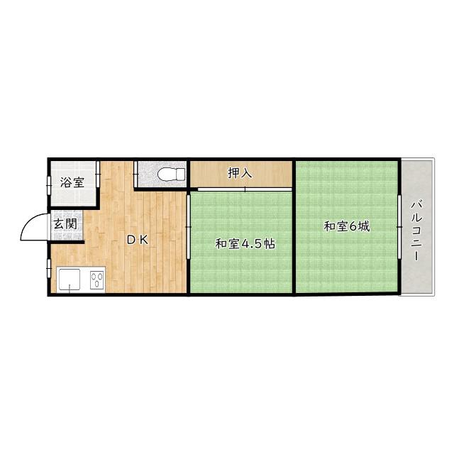八田ハイツA棟(2DK/1階)の間取り写真
