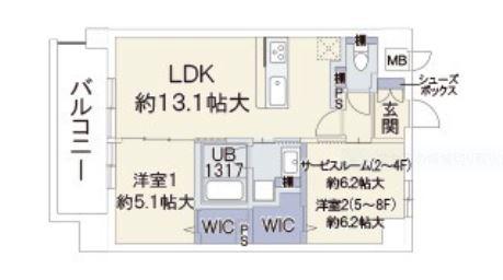 ERBA(2LDK/6階)の間取り写真