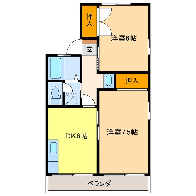 ハイブリッジ(2DK/2階)の間取り写真