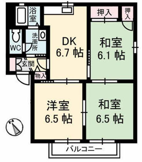 エモーションB棟(3DK/2階)の間取り写真