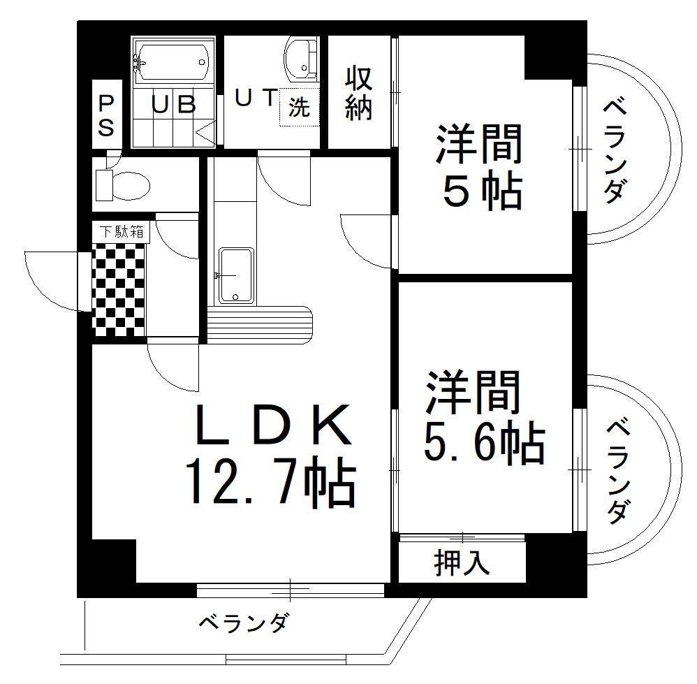 釧路共栄マンションズ(2LDK/10階)の間取り写真