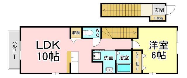 ソレアード東(1LDK/2階)の間取り写真