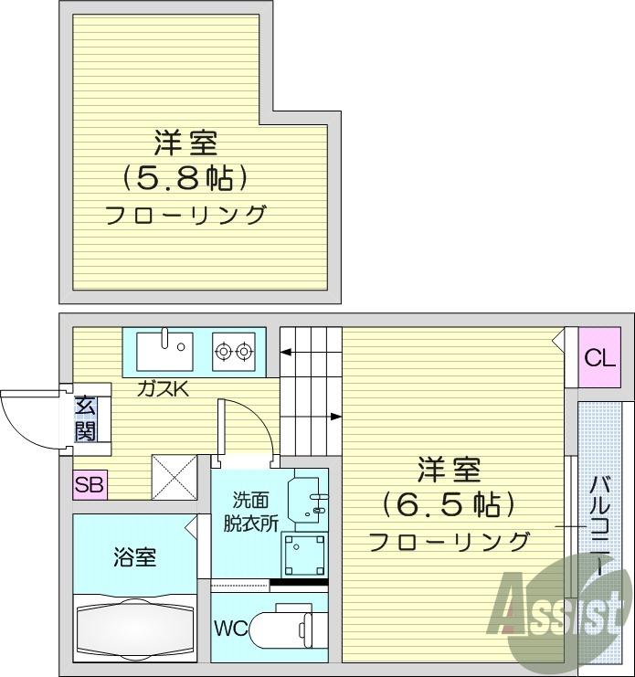 プランドール宮城野原(1K/1階)の間取り写真