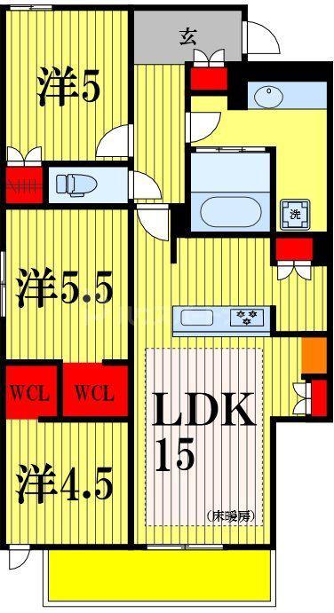 ウエスト・ノワール(3LDK/2階)の間取り写真